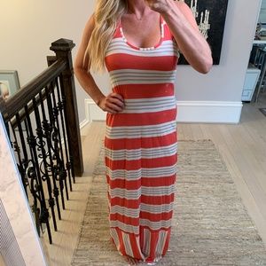 Splendid Striped Maxi Dress, Coral and Tan, Size Small